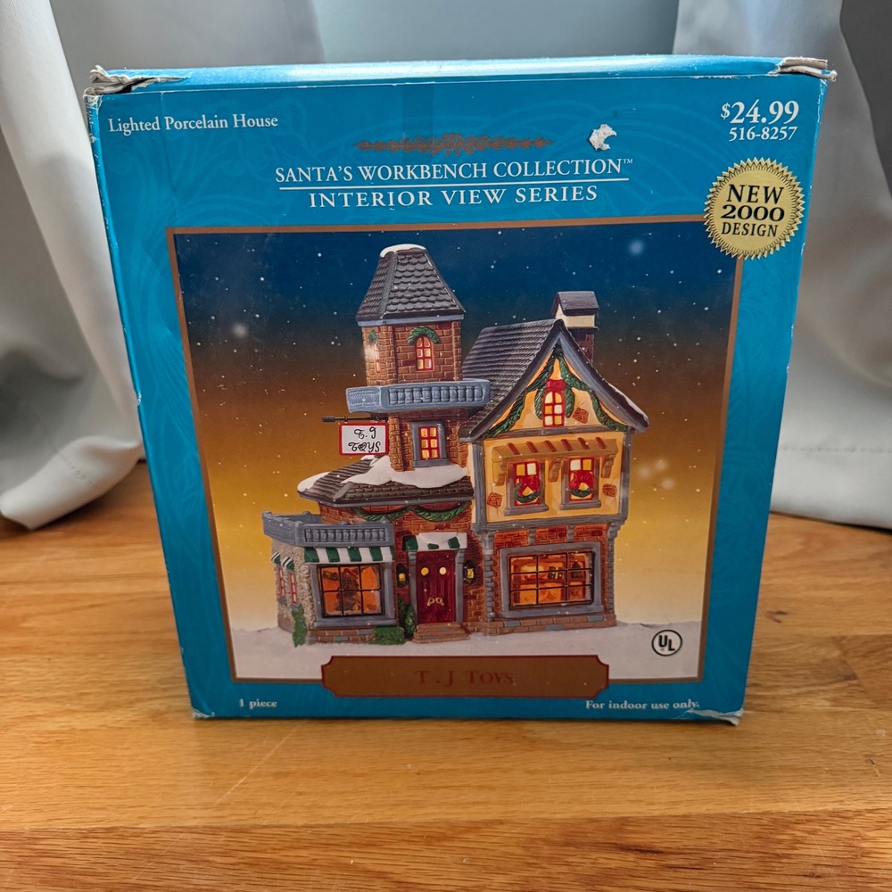 Vintage 2000 Santa's Workbench T.J. Toys Lighted Christmas Village NIB Tested